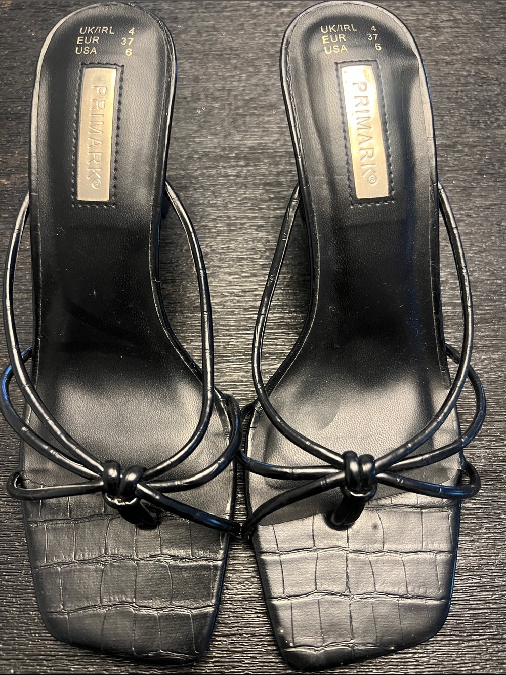 Primark Black Croc-Effect Knotted Strappy Heeled Slides